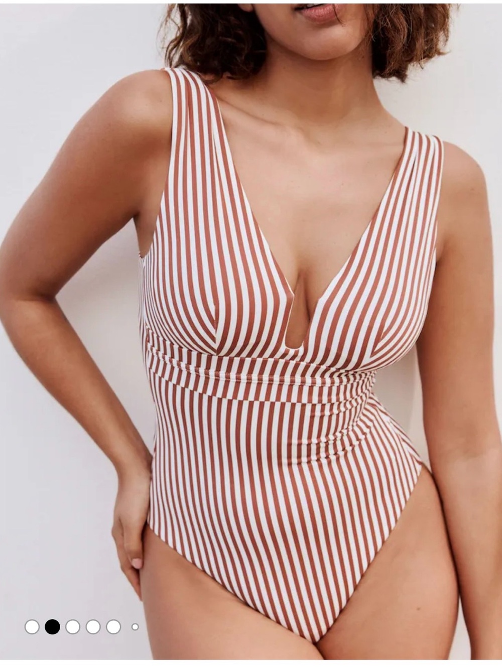 NEXT Swim Rose/White Stripe Plunge Shaping Tummy Control Swimsuit